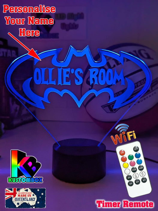 Batman Batarang Personalised Name 3D LED Night Light Lamp - KustomboxNight Lights & Ambient LightingKustomboxStandard Size Name Option