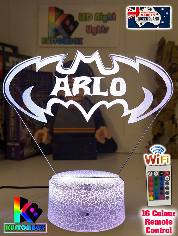 Batman Batarang Personalised Name 3D LED Night Light Lamp - KustomboxNight Lights & Ambient LightingKustomboxStandard Size Name Option