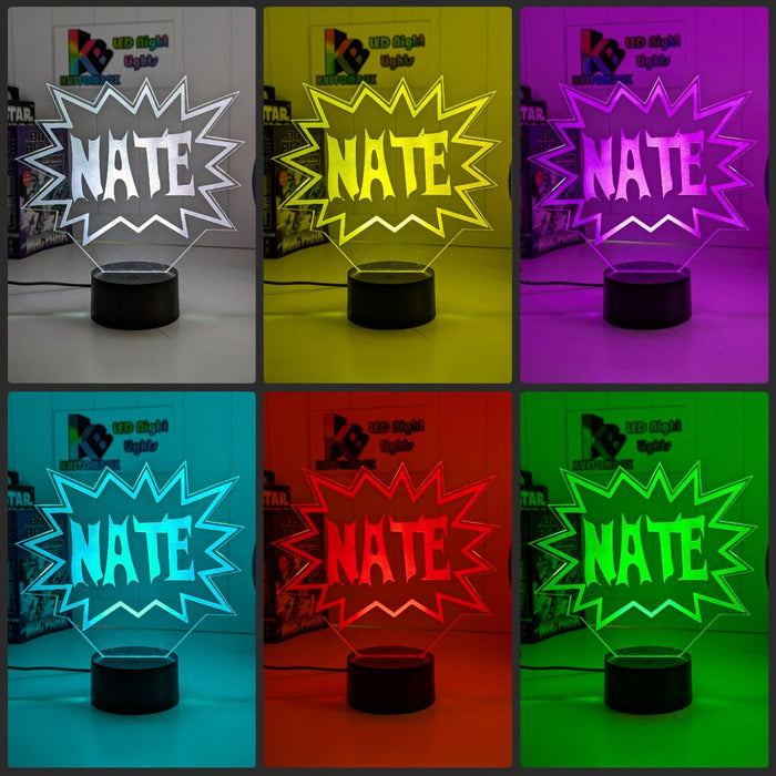 Batman KAPOW Batarang Personalised Name 3D LED Night Light Lamp - KustomboxNight Lights & Ambient LightingKustomboxStandard Size Name Option