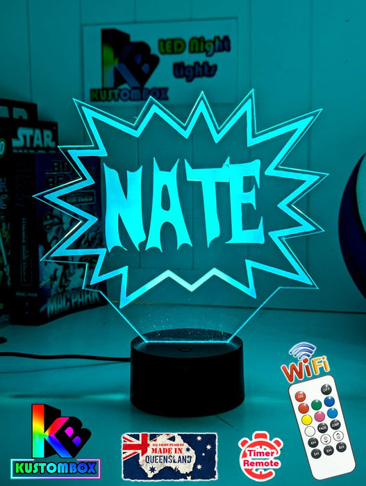 Batman KAPOW Batarang Personalised Name 3D LED Night Light Lamp - KustomboxNight Lights & Ambient LightingKustomboxStandard Size Name Option