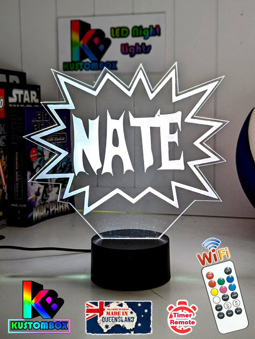 Batman KAPOW Batarang Personalised Name 3D LED Night Light Lamp - KustomboxNight Lights & Ambient LightingKustomboxStandard Size Name Option