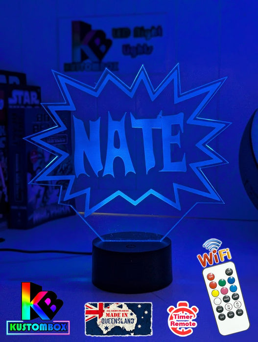 Batman KAPOW Batarang Personalised Name 3D LED Night Light Lamp - KustomboxNight Lights & Ambient LightingKustomboxStandard Size Name Option