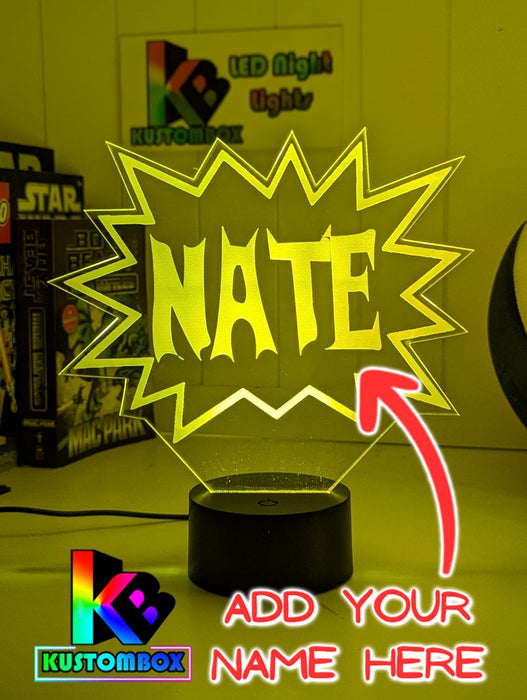 Batman KAPOW Batarang Personalised Name 3D LED Night Light Lamp - KustomboxNight Lights & Ambient LightingKustomboxStandard Size Name Option