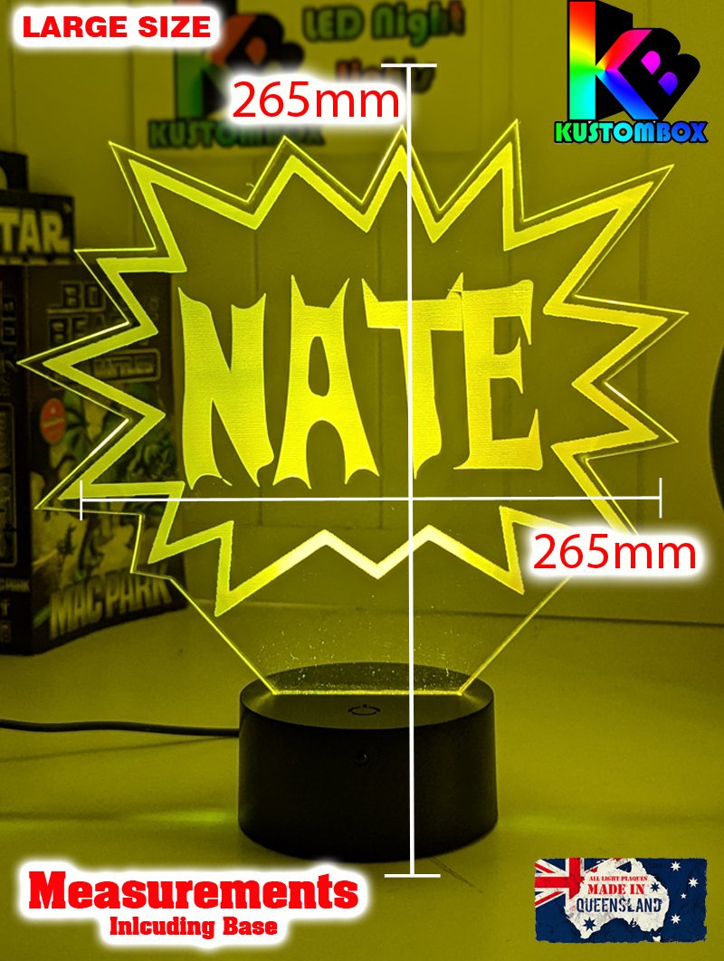 Batman KAPOW Batarang Personalised Name 3D LED Night Light Lamp - KustomboxNight Lights & Ambient LightingKustomboxStandard Size Name Option