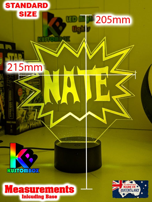 Batman KAPOW Batarang Personalised Name 3D LED Night Light Lamp - KustomboxNight Lights & Ambient LightingKustomboxStandard Size Name Option
