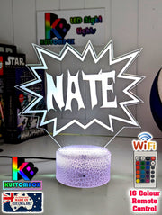 Batman KAPOW Batarang Personalised Name 3D LED Night Light Lamp - KustomboxNight Lights & Ambient LightingKustomboxStandard Size Name Option