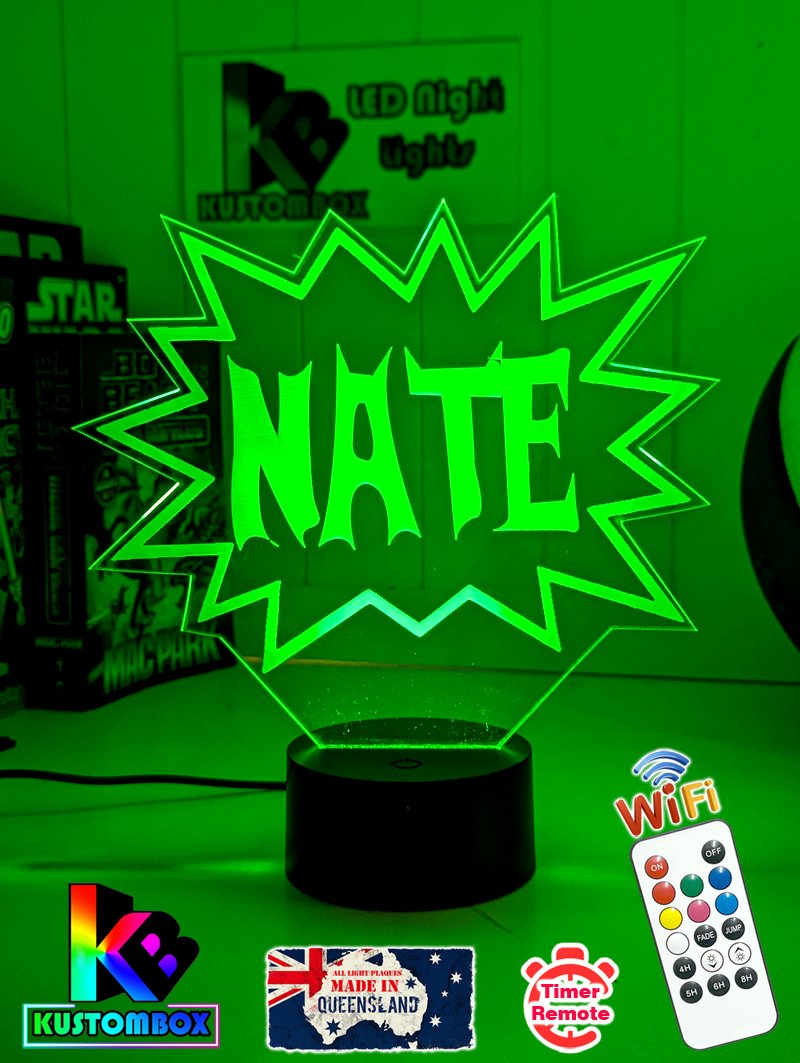 Batman KAPOW Batarang Personalised Name 3D LED Night Light Lamp - KustomboxNight Lights & Ambient LightingKustomboxStandard Size Name Option