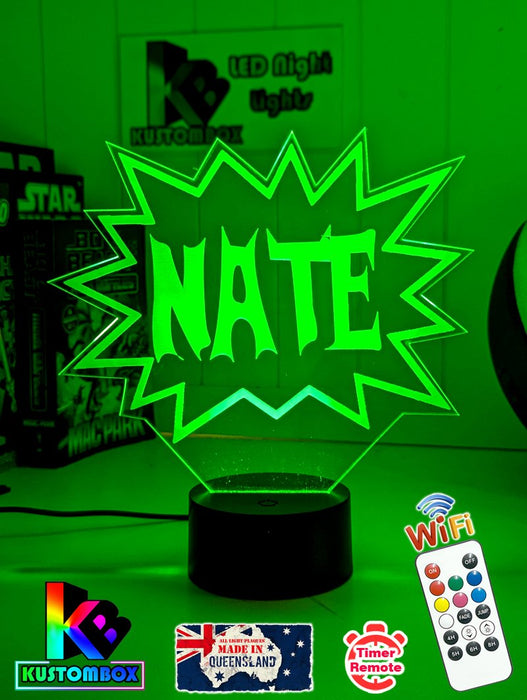 Batman KAPOW Batarang Personalised Name 3D LED Night Light Lamp - KustomboxNight Lights & Ambient LightingKustomboxStandard Size Name Option