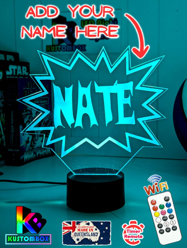 Batman KAPOW Batarang Personalised Name 3D LED Night Light Lamp - KustomboxNight Lights & Ambient LightingKustomboxStandard Size Name Option