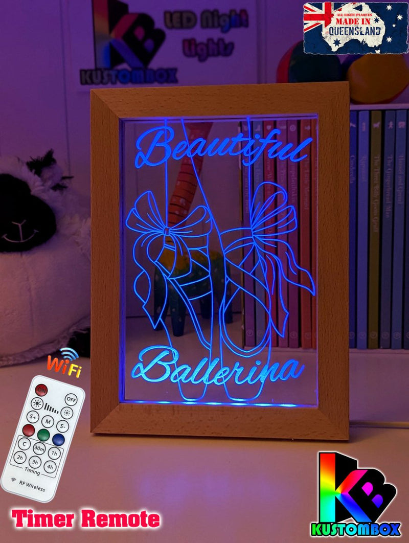 Beautiful Ballerina Shoes Personalised Timber Frame USB 3D LED Night Light Lamp - KustomboxNight Lights & Ambient LightingKustomboxTimber Frame Light