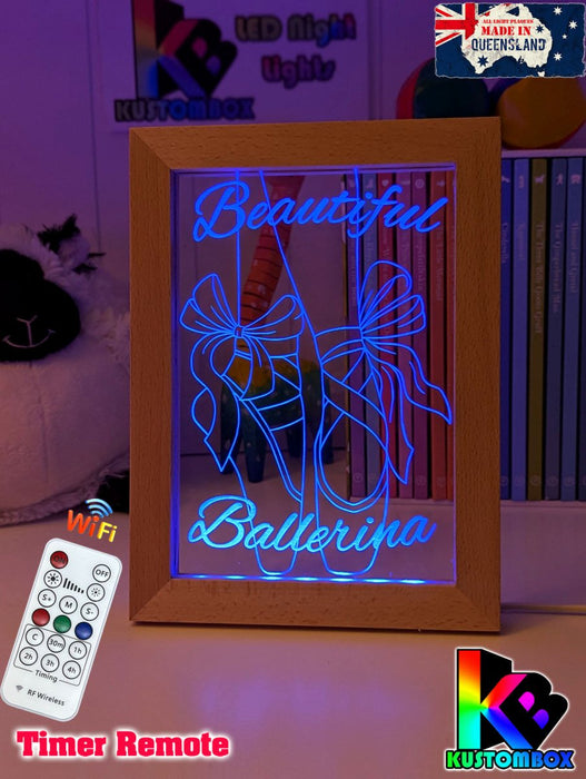 Beautiful Ballerina Shoes Personalised Timber Frame USB 3D LED Night Light Lamp - KustomboxNight Lights & Ambient LightingKustomboxTimber Frame Light