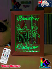 Beautiful Ballerina Shoes Personalised Timber Frame USB 3D LED Night Light Lamp - KustomboxNight Lights & Ambient LightingKustomboxTimber Frame Light