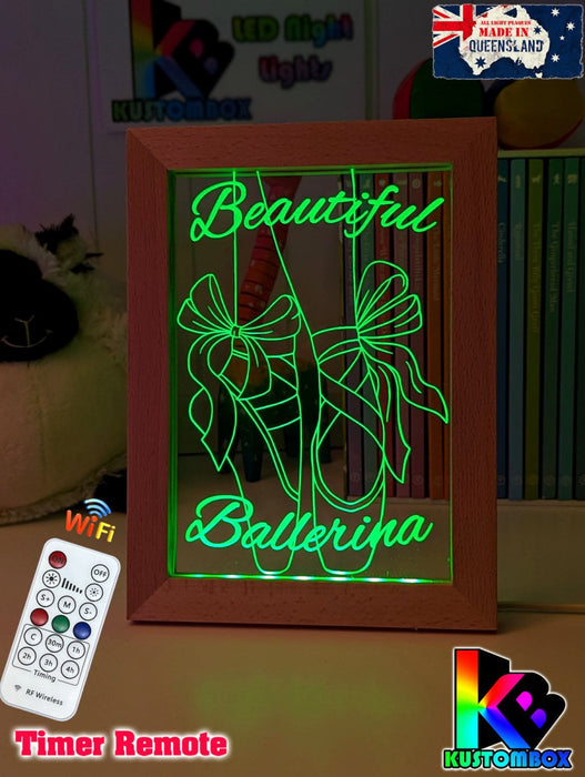 Beautiful Ballerina Shoes Personalised Timber Frame USB 3D LED Night Light Lamp - KustomboxNight Lights & Ambient LightingKustomboxTimber Frame Light