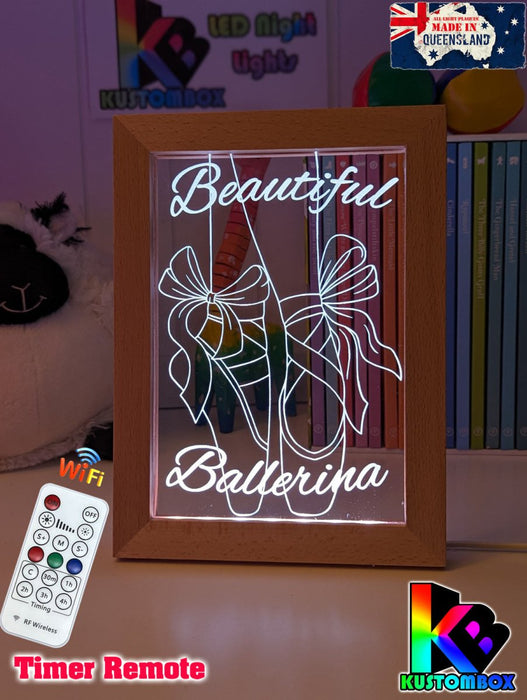 Beautiful Ballerina Shoes Personalised Timber Frame USB 3D LED Night Light Lamp - KustomboxNight Lights & Ambient LightingKustomboxTimber Frame Light