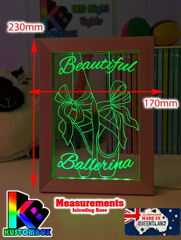 Beautiful Ballerina Shoes Personalised Timber Frame USB 3D LED Night Light Lamp - KustomboxNight Lights & Ambient LightingKustomboxTimber Frame Light