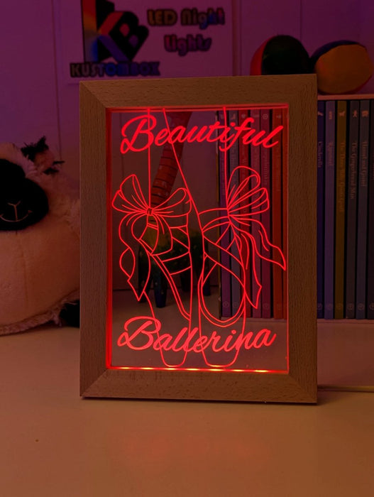 Beautiful Ballerina Shoes Personalised Timber Frame USB 3D LED Night Light Lamp - KustomboxNight Lights & Ambient LightingKustomboxTimber Frame Light