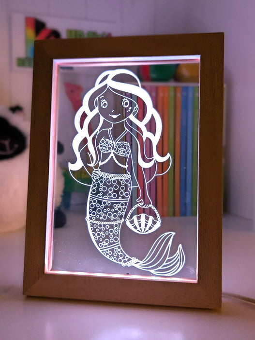 Beautiful Mermaid Princess Personalised Message Quote Timber Frame USB 3D LED Night Light Lamp - KustomboxNight Lights & Ambient LightingKustomboxTimber Frame Light - $34.99