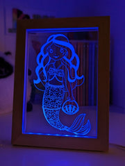 Beautiful Mermaid Princess Personalised Message Quote Timber Frame USB 3D LED Night Light Lamp - KustomboxNight Lights & Ambient LightingKustomboxTimber Frame Light - $34.99