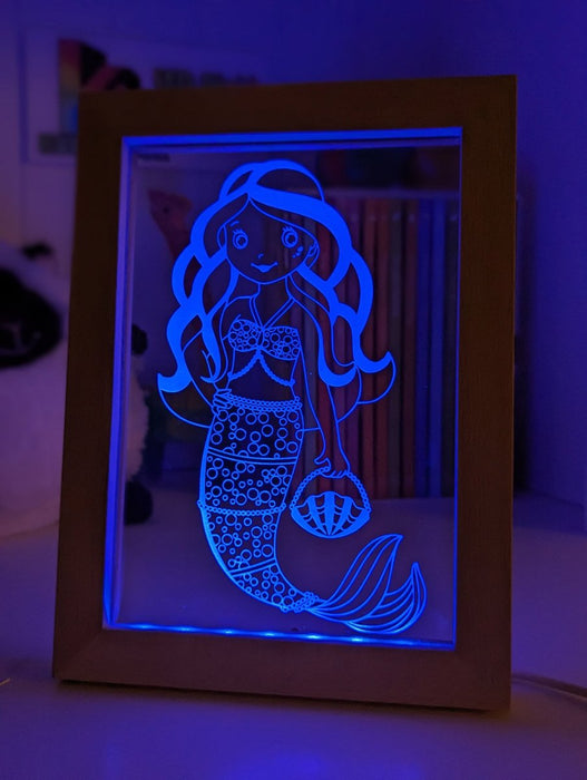 Beautiful Mermaid Princess Personalised Message Quote Timber Frame USB 3D LED Night Light Lamp - KustomboxNight Lights & Ambient LightingKustomboxTimber Frame Light - $34.99