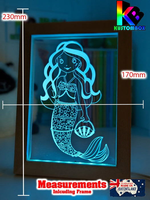 Beautiful Mermaid Princess Personalised Message Quote Timber Frame USB 3D LED Night Light Lamp - KustomboxNight Lights & Ambient LightingKustomboxTimber Frame Light - $34.99