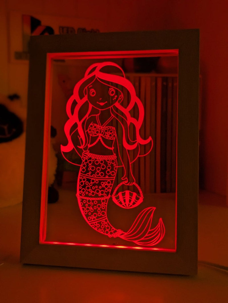 Beautiful Mermaid Princess Personalised Message Quote Timber Frame USB 3D LED Night Light Lamp - KustomboxNight Lights & Ambient LightingKustomboxTimber Frame Light - $34.99