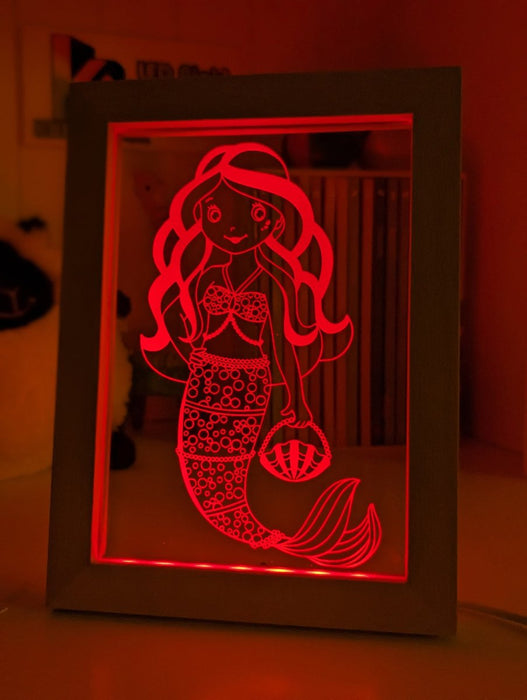 Beautiful Mermaid Princess Personalised Message Quote Timber Frame USB 3D LED Night Light Lamp - KustomboxNight Lights & Ambient LightingKustomboxTimber Frame Light - $34.99