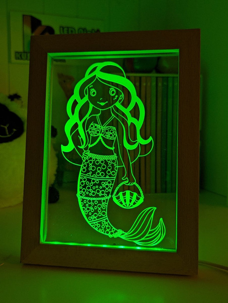 Beautiful Mermaid Princess Personalised Message Quote Timber Frame USB 3D LED Night Light Lamp - KustomboxNight Lights & Ambient LightingKustomboxTimber Frame Light - $34.99