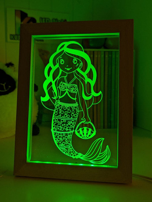 Beautiful Mermaid Princess Personalised Message Quote Timber Frame USB 3D LED Night Light Lamp - KustomboxNight Lights & Ambient LightingKustomboxTimber Frame Light - $34.99