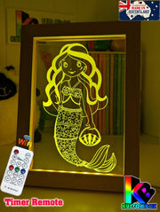 Beautiful Mermaid Princess Personalised Message Quote Timber Frame USB 3D LED Night Light Lamp - KustomboxNight Lights & Ambient LightingKustomboxTimber Frame Light - $34.99