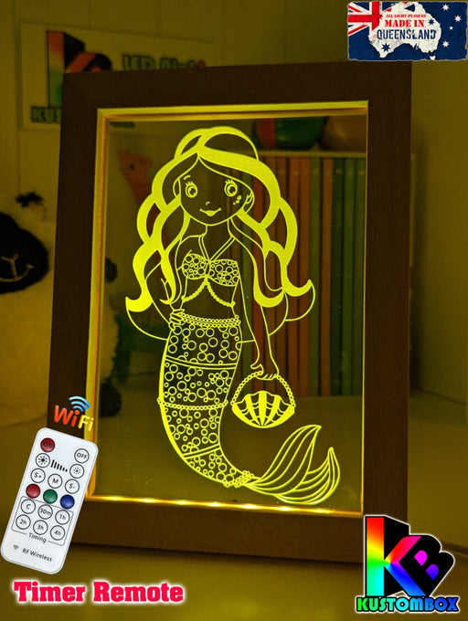 Beautiful Mermaid Princess Personalised Message Quote Timber Frame USB 3D LED Night Light Lamp - KustomboxNight Lights & Ambient LightingKustomboxTimber Frame Light - $34.99