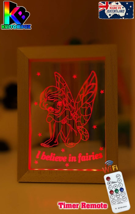 Believe in Fairies Personalised Name Timber Picture Frame USB 3D LED Night Light Lamp - KustomboxNight Lights & Ambient LightingKustomboxTimber Frame Light