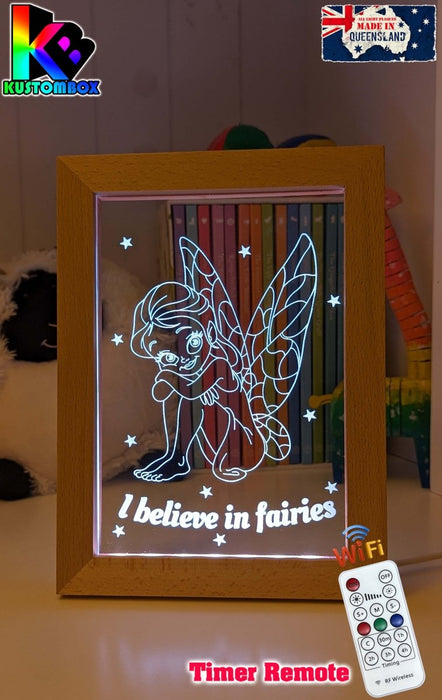 Believe in Fairies Personalised Name Timber Picture Frame USB 3D LED Night Light Lamp - KustomboxNight Lights & Ambient LightingKustomboxTimber Frame Light