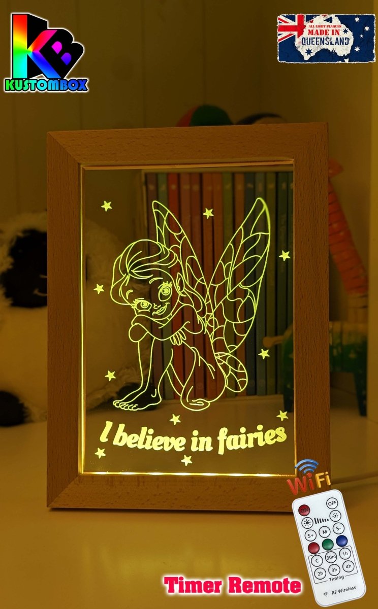 Believe in Fairies Personalised Name Timber Picture Frame USB 3D LED Night Light Lamp - KustomboxNight Lights & Ambient LightingKustomboxTimber Frame Light