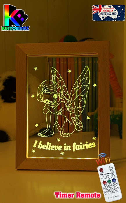 Believe in Fairies Personalised Name Timber Picture Frame USB 3D LED Night Light Lamp - KustomboxNight Lights & Ambient LightingKustomboxTimber Frame Light
