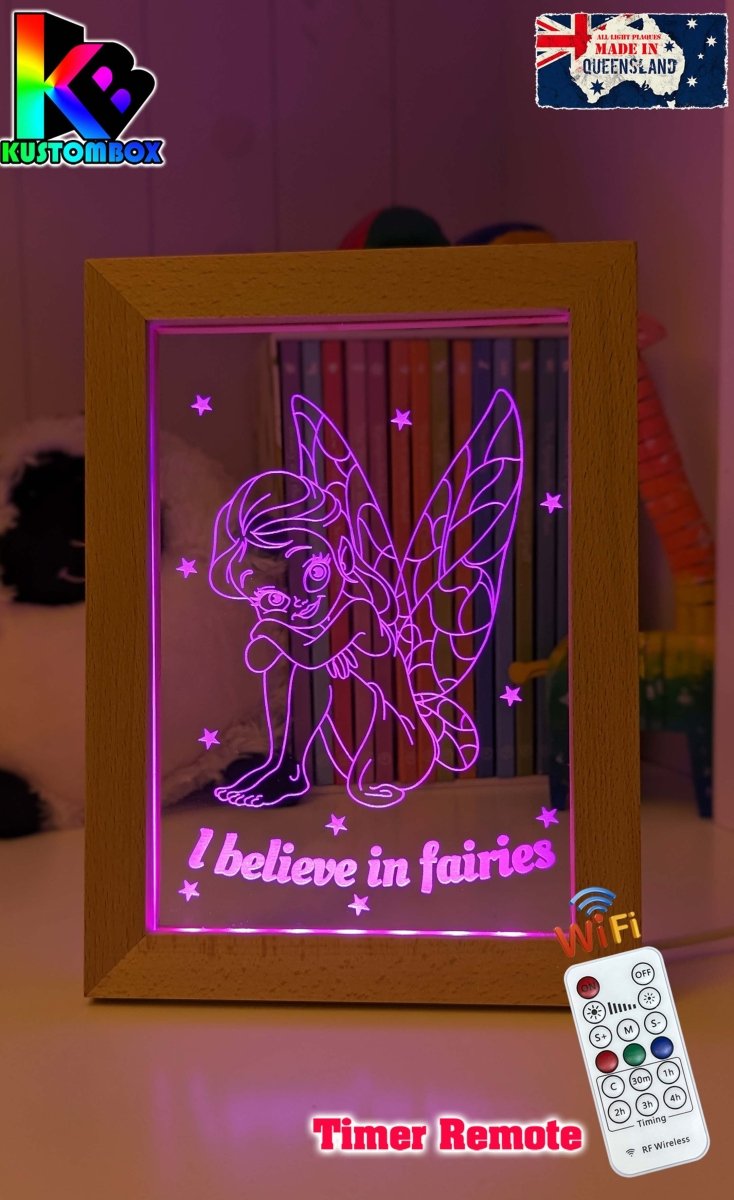 Believe in Fairies Personalised Name Timber Picture Frame USB 3D LED Night Light Lamp - KustomboxNight Lights & Ambient LightingKustomboxTimber Frame Light