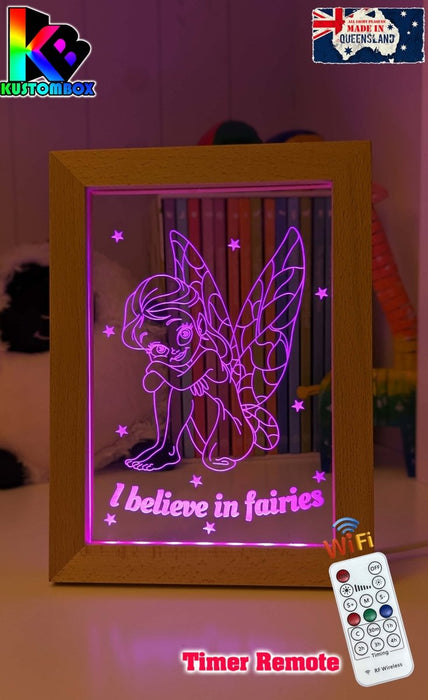 Believe in Fairies Personalised Name Timber Picture Frame USB 3D LED Night Light Lamp - KustomboxNight Lights & Ambient LightingKustomboxTimber Frame Light