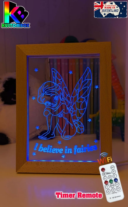 Believe in Fairies Personalised Name Timber Picture Frame USB 3D LED Night Light Lamp - KustomboxNight Lights & Ambient LightingKustomboxTimber Frame Light