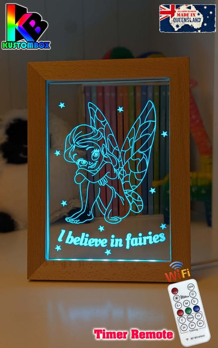 Believe in Fairies Personalised Name Timber Picture Frame USB 3D LED Night Light Lamp - KustomboxNight Lights & Ambient LightingKustomboxTimber Frame Light