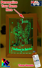 Believe in Fairies Personalised Name Timber Picture Frame USB 3D LED Night Light Lamp - KustomboxNight Lights & Ambient LightingKustomboxTimber Frame Light