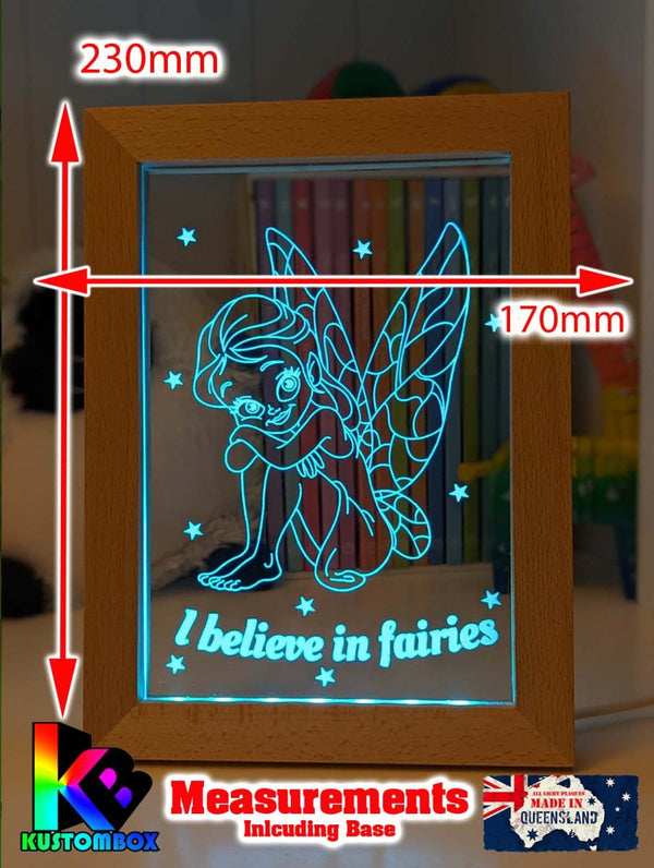 Believe in Fairies Personalised Name Timber Picture Frame USB 3D LED Night Light Lamp - KustomboxNight Lights & Ambient LightingKustomboxTimber Frame Light