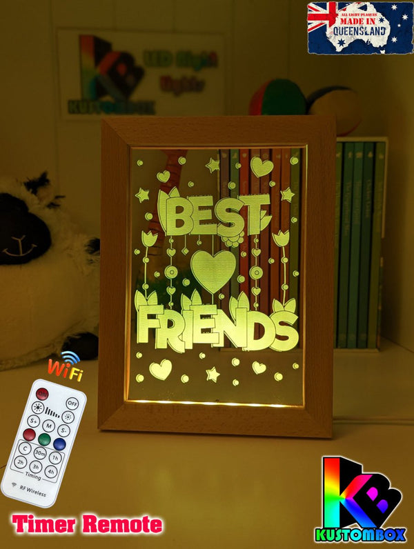 Best Friends Motivational Quote Timber Frame USB 3D LED Night Light Lamp - KustomboxNight Lights & Ambient LightingKustomboxTimber Frame Light