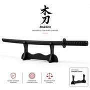 Black Wooden Daito Bokken Training Sword | Samurai Katana Practice Sword - Kustomboxwooden training swordKustombox1 x Black Bokken Sword + Stand