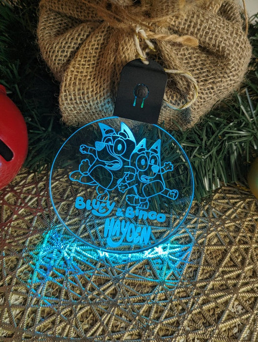 Bluey & Bingo Personalised Christmas Tree Bauble 3D LED Light Up Hanging Decoration - KustomboxNight Lights & Ambient LightingKustomboxBauble Personalised