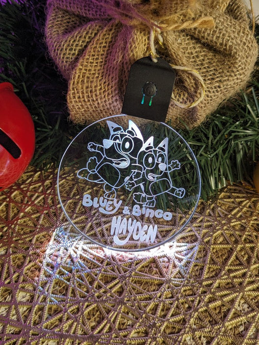 Bluey & Bingo Personalised Christmas Tree Bauble 3D LED Light Up Hanging Decoration - KustomboxNight Lights & Ambient LightingKustomboxBauble Personalised