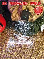Bluey & Bingo Personalised Christmas Tree Bauble 3D LED Light Up Hanging Decoration - KustomboxNight Lights & Ambient LightingKustomboxBauble Personalised