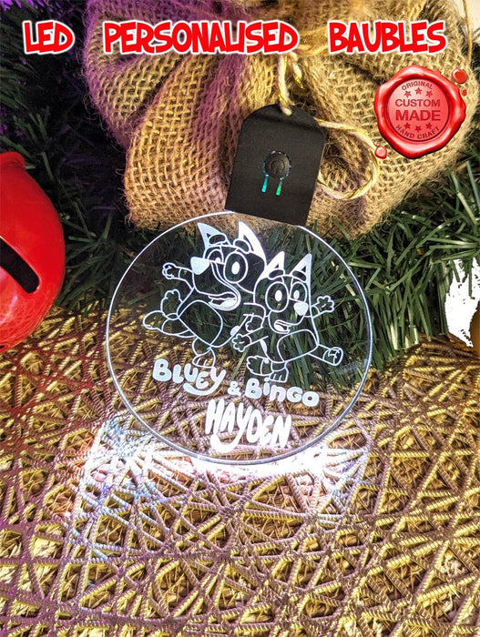 Bluey & Bingo Personalised Christmas Tree Bauble 3D LED Light Up Hanging Decoration - KustomboxNight Lights & Ambient LightingKustomboxBauble Personalised