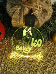 Bluey Personalised Christmas Tree Bauble 3D LED Light Up Hanging Decoration - KustomboxNight Lights & Ambient LightingKustomboxBauble Personalised