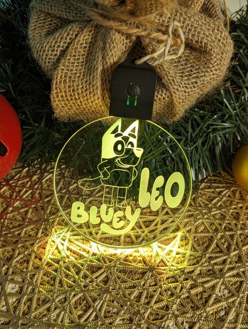 Bluey Personalised Christmas Tree Bauble 3D LED Light Up Hanging Decoration - KustomboxNight Lights & Ambient LightingKustomboxBauble Personalised