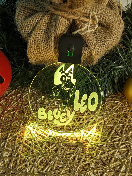 Bluey Personalised Christmas Tree Bauble 3D LED Light Up Hanging Decoration - KustomboxNight Lights & Ambient LightingKustomboxBauble Personalised