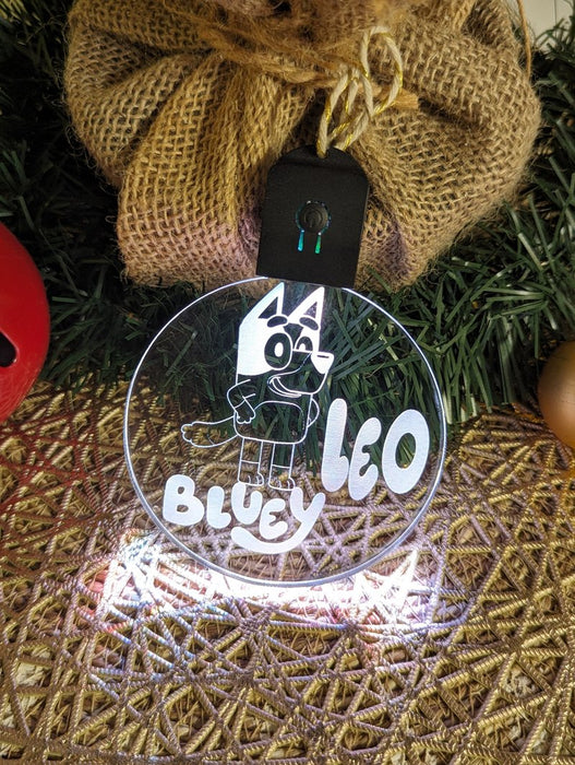 Bluey Personalised Christmas Tree Bauble 3D LED Light Up Hanging Decoration - KustomboxNight Lights & Ambient LightingKustomboxBauble Personalised